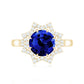 Certified 2.7 Carat Lab Grown Blue Sapphire Engagement Ring with Diamond Star Halo
