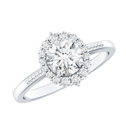 Anillo de compromiso de moissanita con halo certificado para mujer