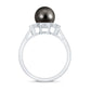 Tahitian Black Pearl Engagement Ring with Diamond Floral Halo