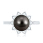 Tahitian Black Pearl Engagement Ring with Diamond Floral Halo