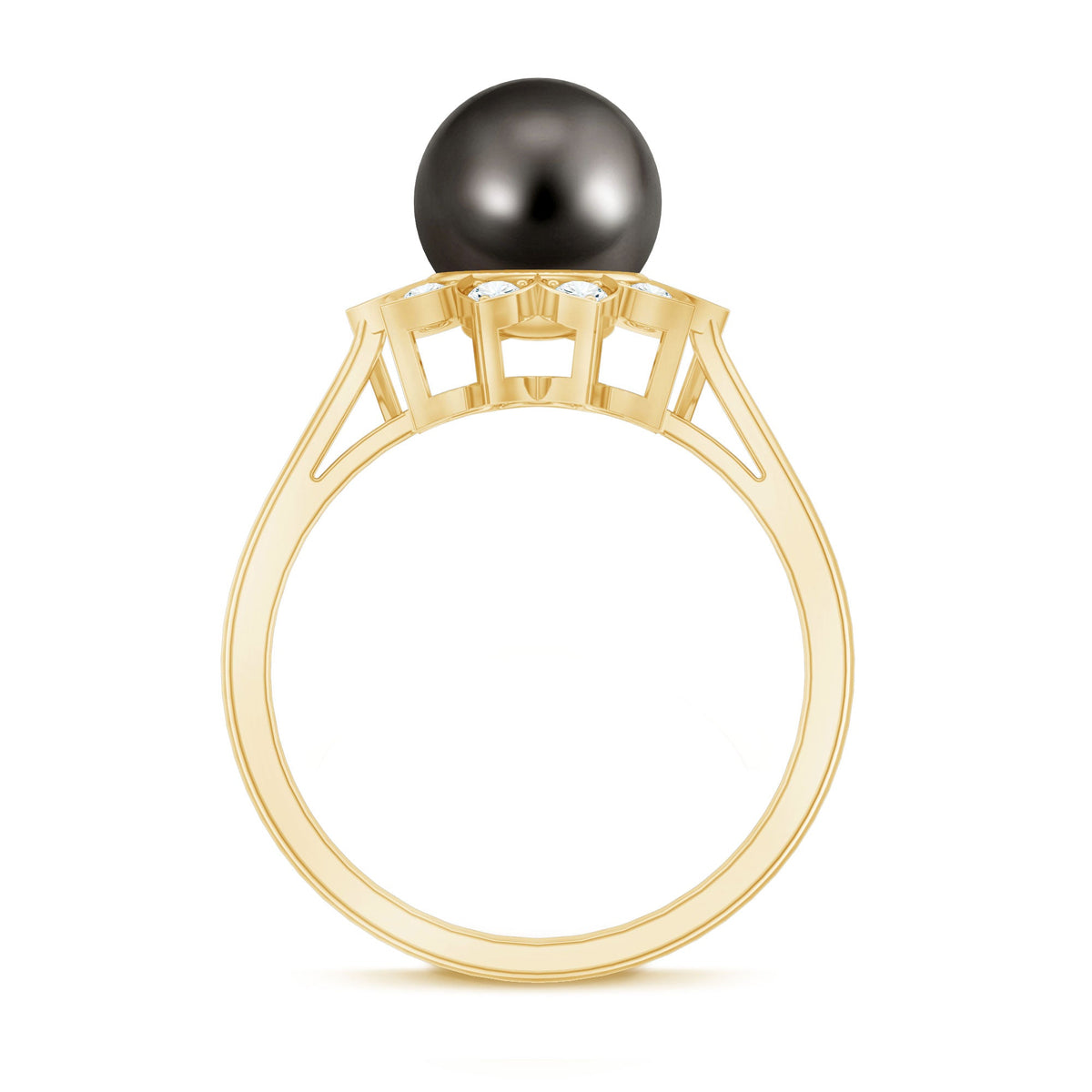 Tahitian Black Pearl Engagement Ring with Diamond Floral Halo