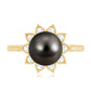 Tahitian Black Pearl Engagement Ring with Diamond Floral Halo