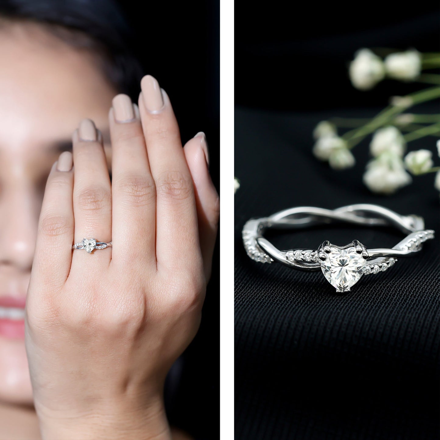 Anillo de Promesa Solitario de Moissanita con Forma de Corazón