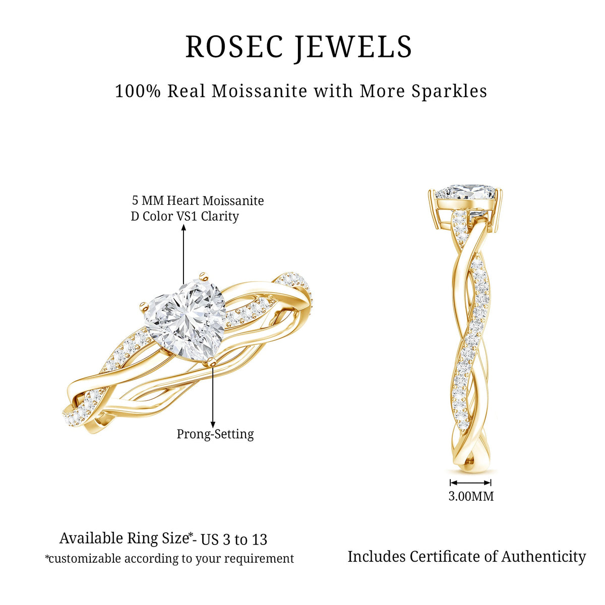 Anillo de Promesa Solitario de Moissanita con Forma de Corazón