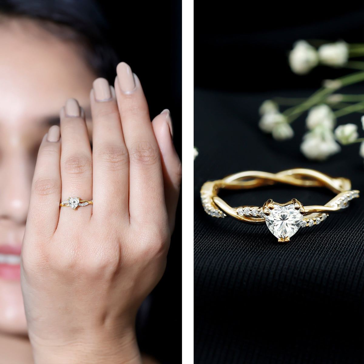 Anillo de Promesa Solitario de Moissanita con Forma de Corazón