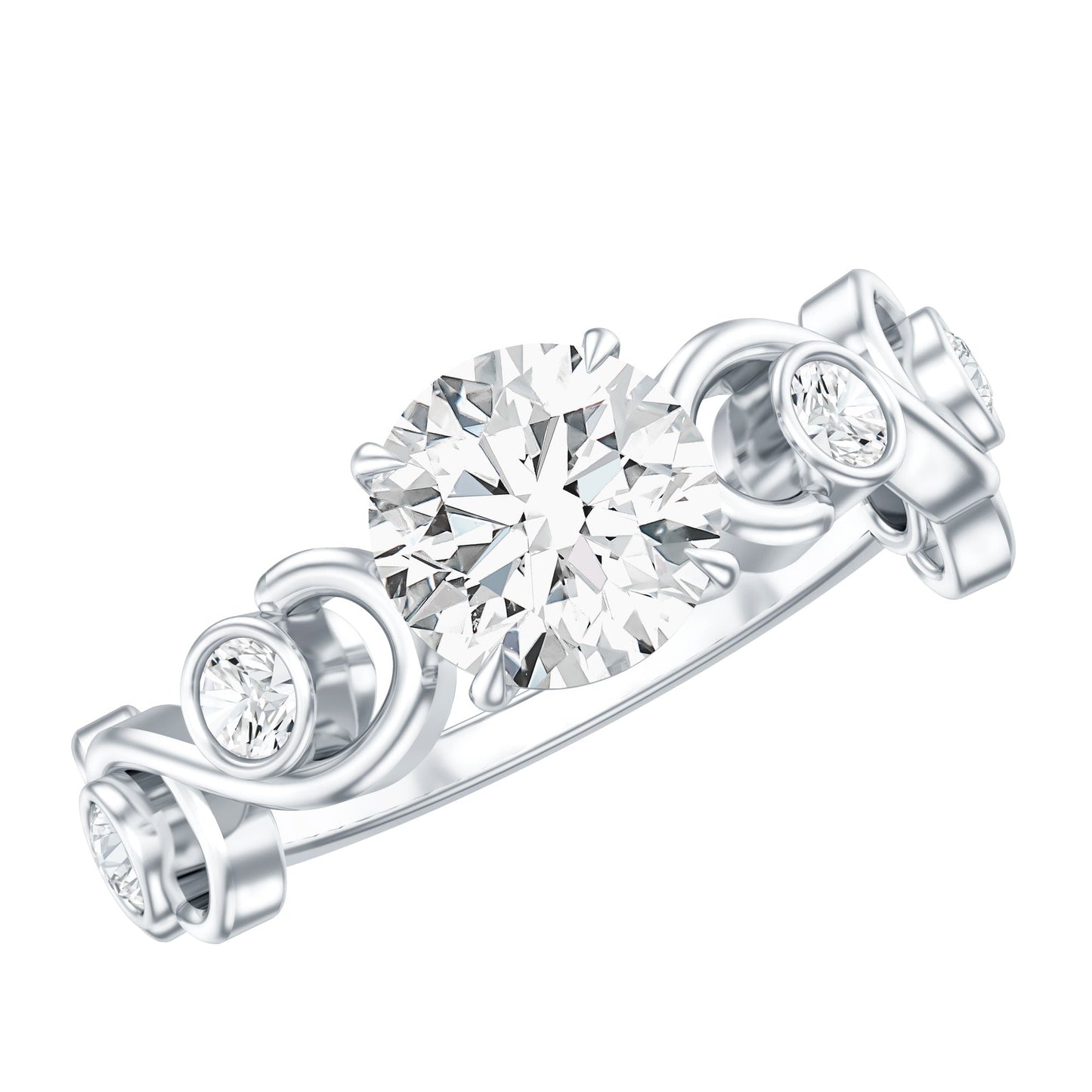 Anillo de compromiso de moissanita certificada con vástago Ivy Scroll
