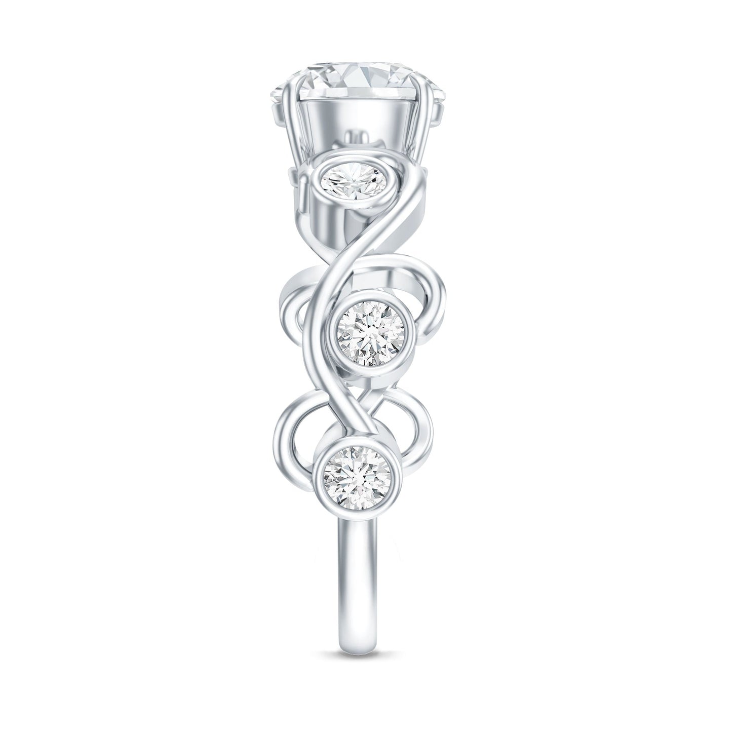 Anillo de compromiso de moissanita certificada con vástago Ivy Scroll