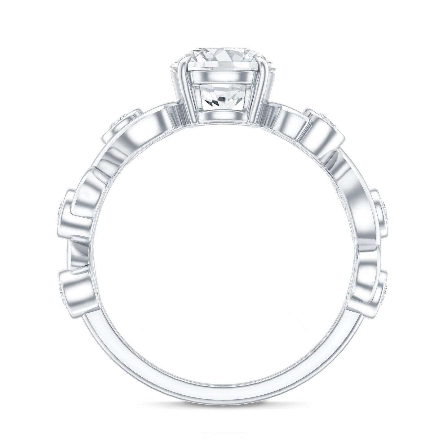 Anillo de compromiso de moissanita certificada con vástago Ivy Scroll