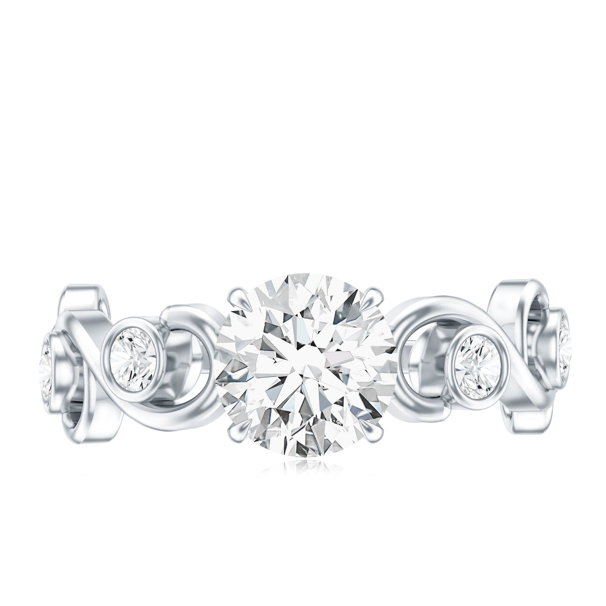 Anillo de compromiso de moissanita certificada con vástago Ivy Scroll