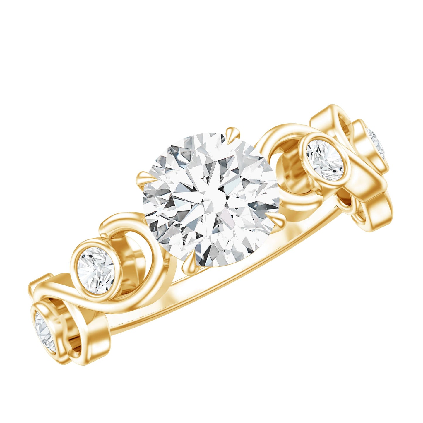 Anillo de compromiso de moissanita certificada con vástago Ivy Scroll