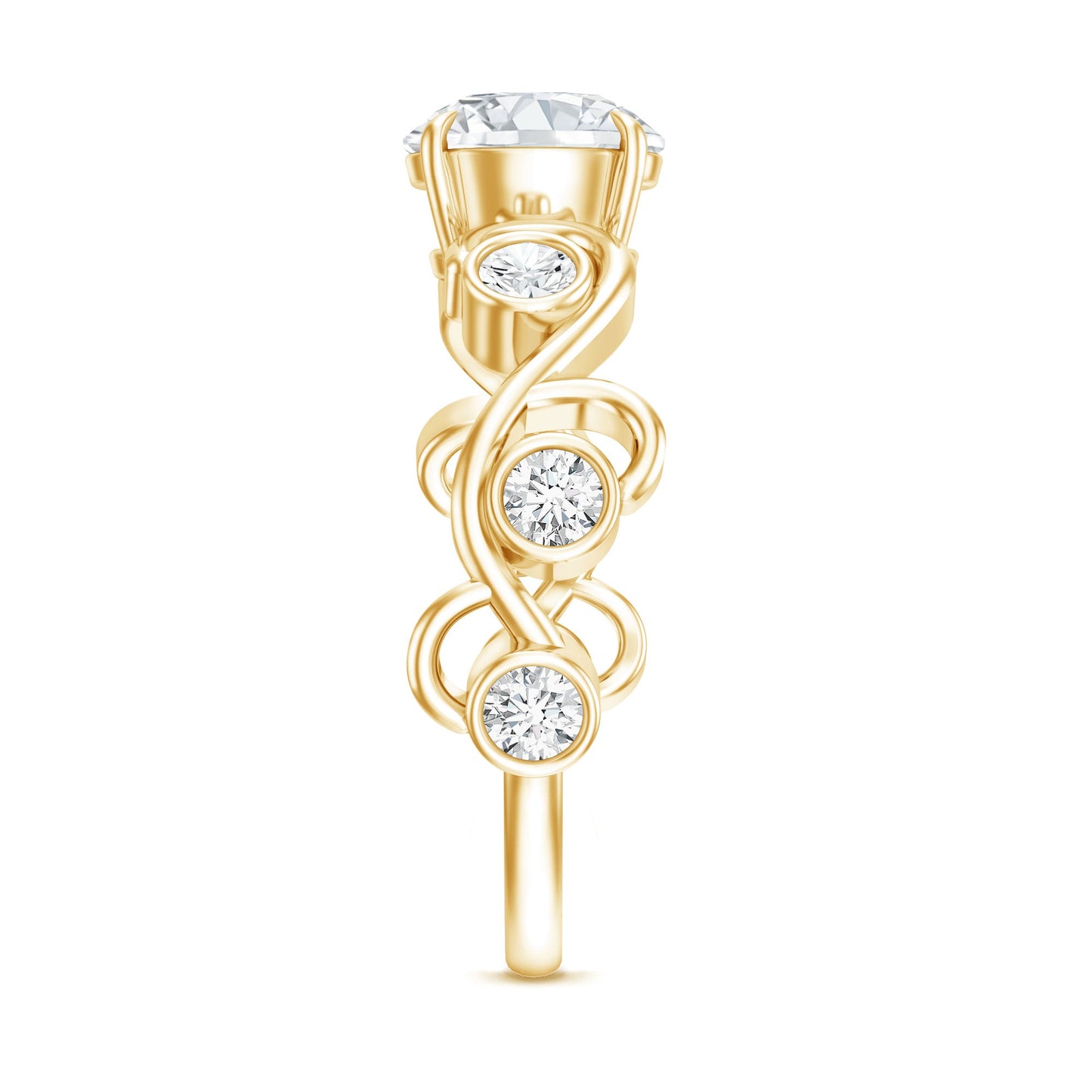 Anillo de compromiso de moissanita certificada con vástago Ivy Scroll