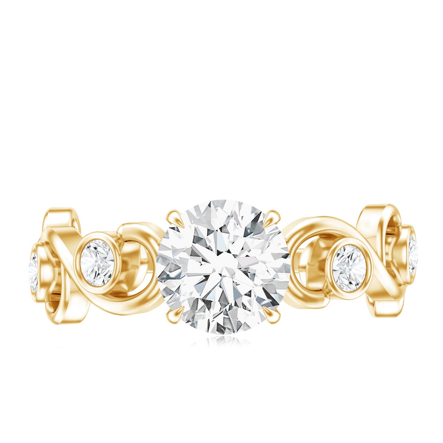 Anillo de compromiso de moissanita certificada con vástago Ivy Scroll