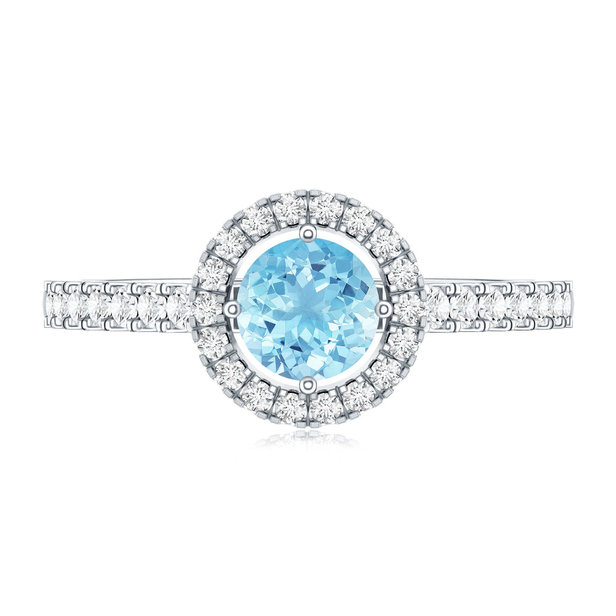 Certified Natural Aquamarine Engagement Ring with Diamond Halo