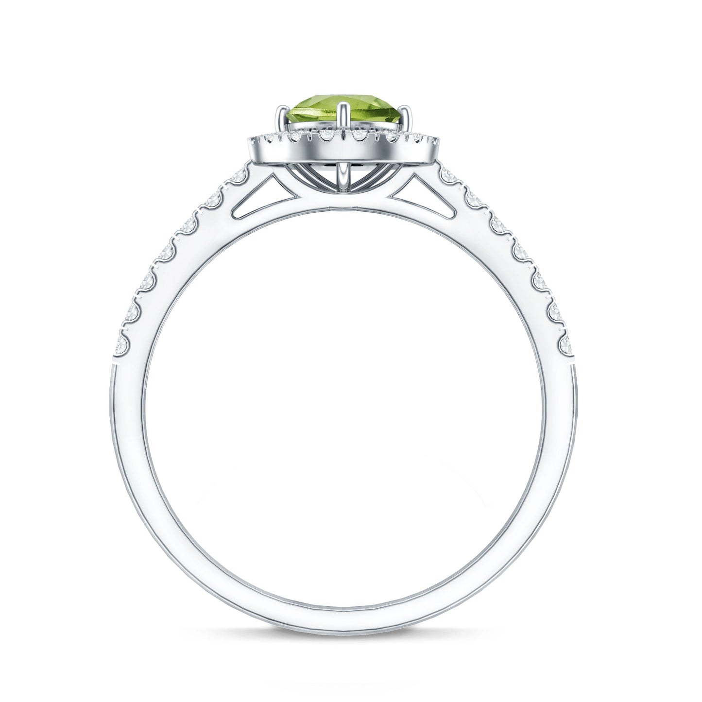 Anillo de compromiso genuino de peridoto de medio quilate con halo de diamantes