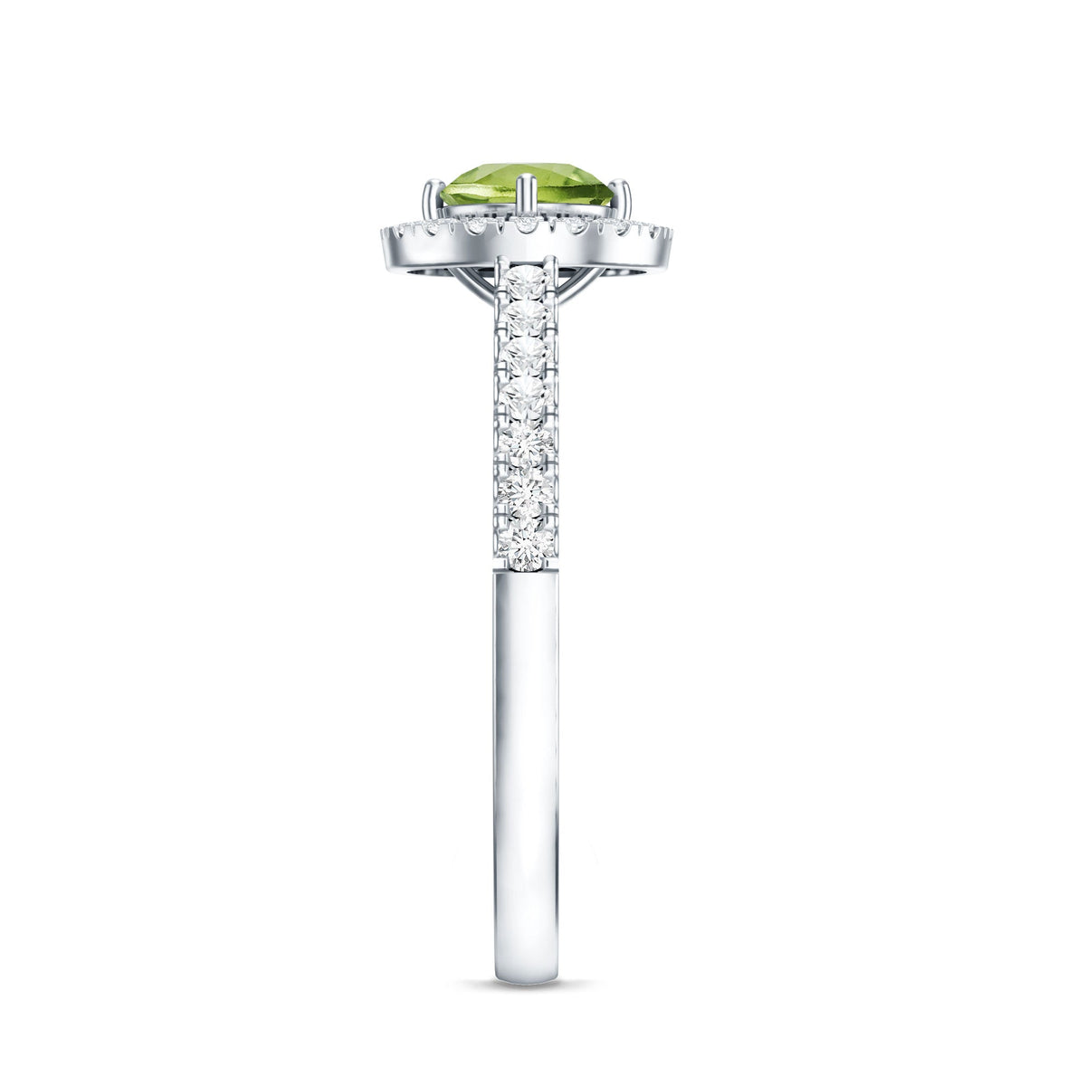 Anillo de compromiso genuino de peridoto de medio quilate con halo de diamantes