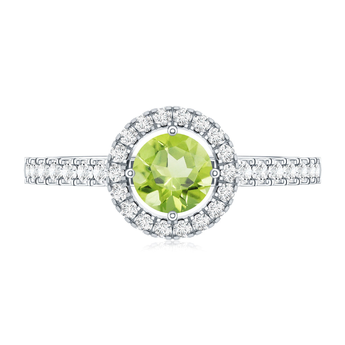 Anillo de compromiso genuino de peridoto de medio quilate con halo de diamantes