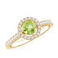 Anillo de compromiso genuino de peridoto de medio quilate con halo de diamantes