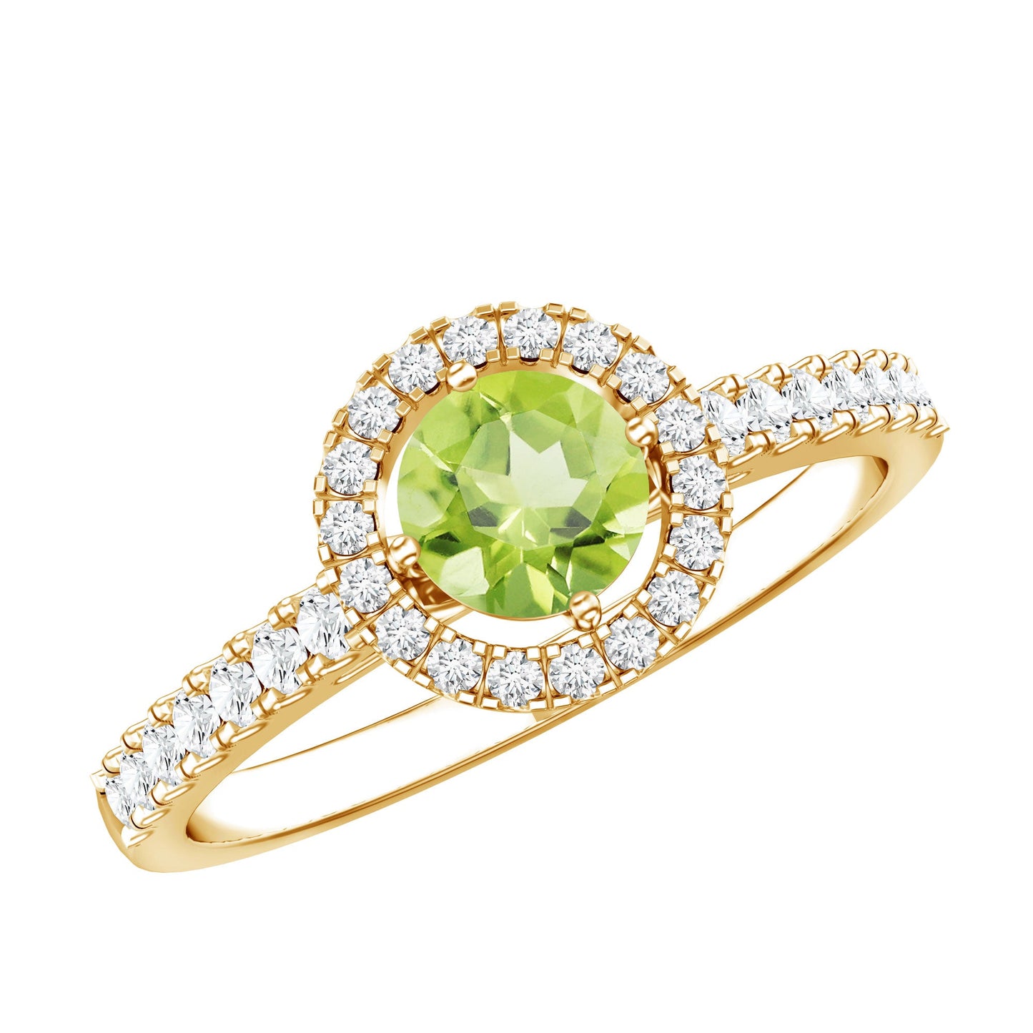 Anillo de compromiso genuino de peridoto de medio quilate con halo de diamantes