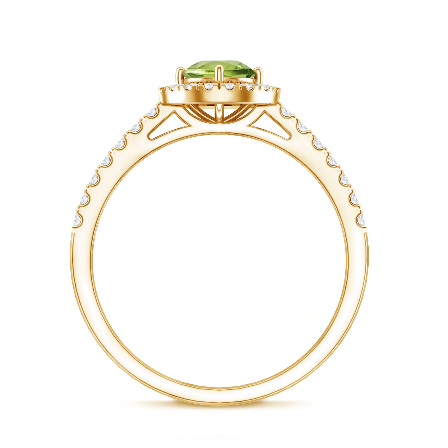 Anillo de compromiso genuino de peridoto de medio quilate con halo de diamantes