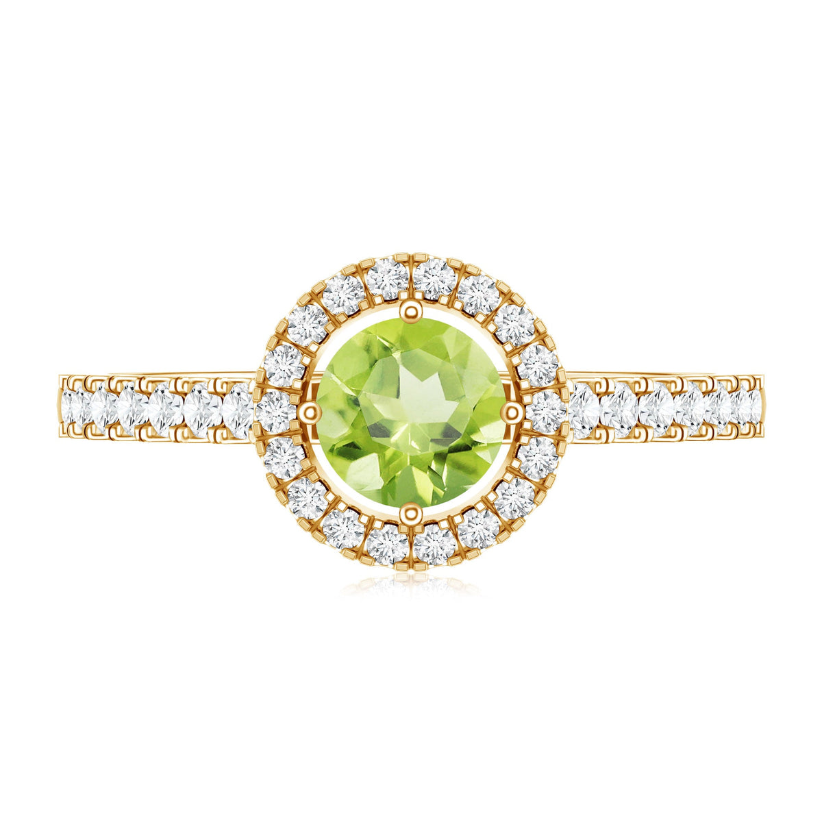 Anillo de compromiso genuino de peridoto de medio quilate con halo de diamantes