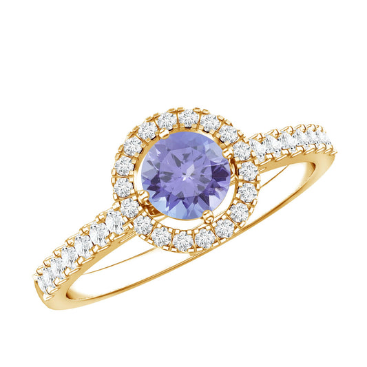 Anillo de promesa de tanzanita natural y diamantes para compromiso