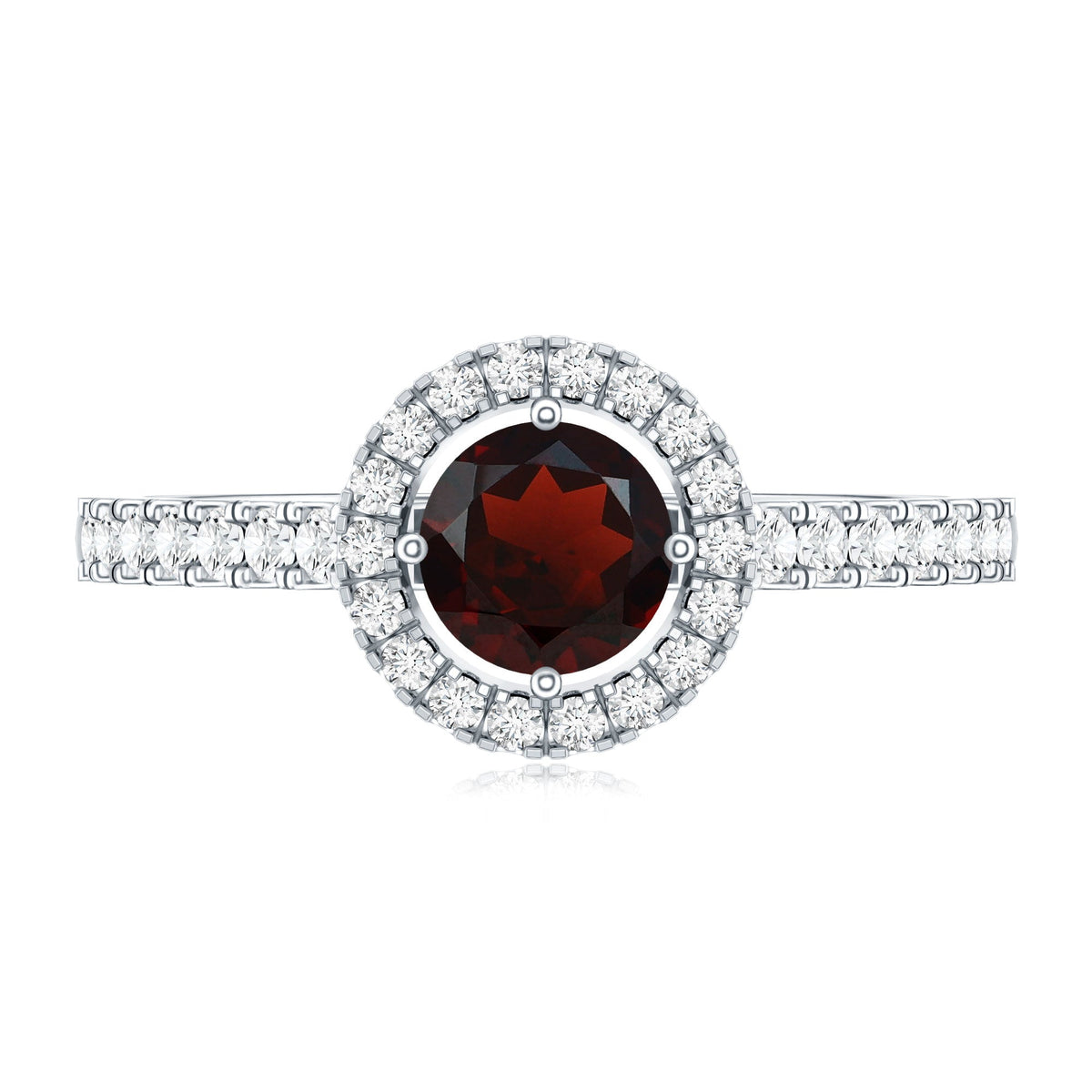 Garnet Minimal Engagement Ring with Diamond Halo