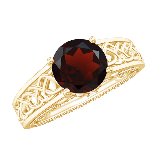 Anillo de Compromiso de Granate y Diamantes de Estilo Vintage con Nudo Celta