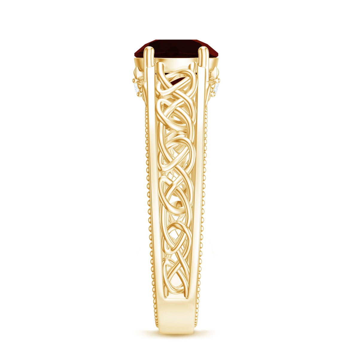 Vintage Style Garnet Diamond Engagement Ring with Celtic Knot