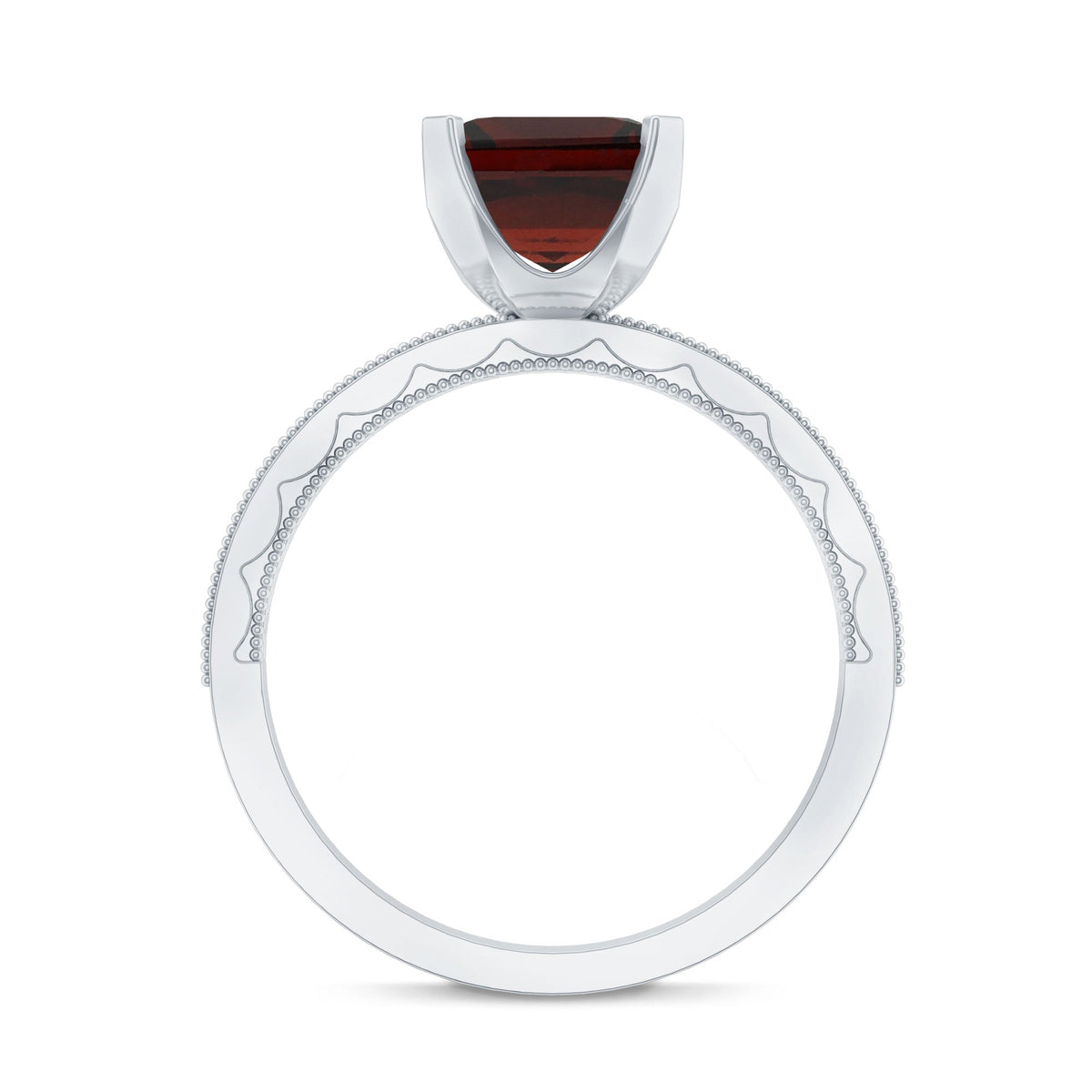 Anillo de compromiso de granate natural talla Asscher de 3,3 quilates con diamantes laterales