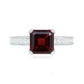 Anillo de compromiso de granate natural talla Asscher de 3,3 quilates con diamantes laterales