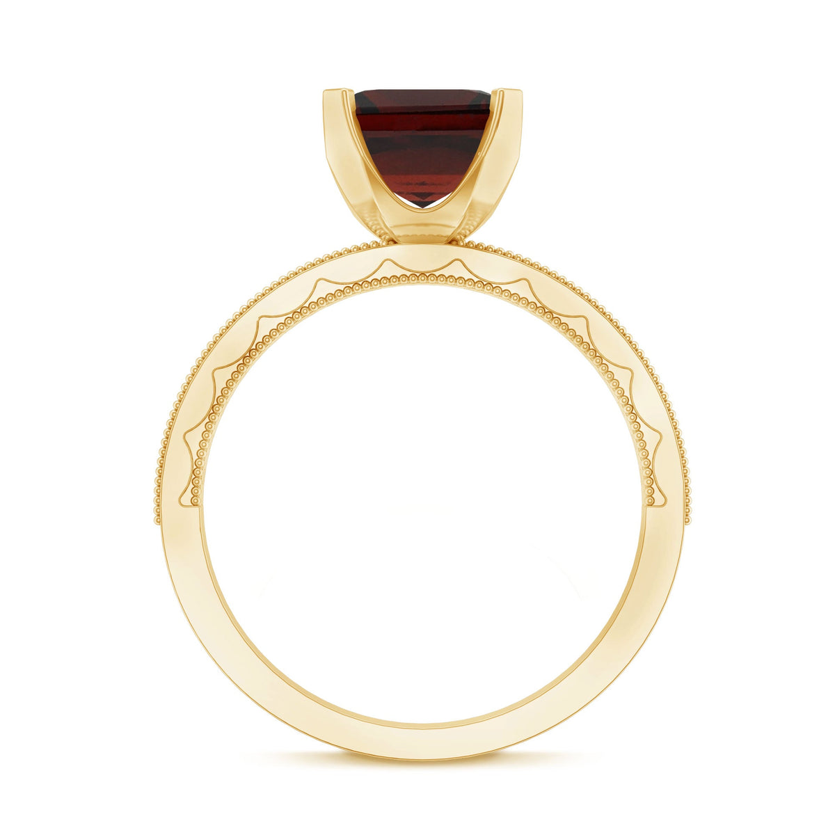 Anillo de compromiso de granate natural talla Asscher de 3,3 quilates con diamantes laterales