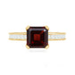 Anillo de compromiso de granate natural talla Asscher de 3,3 quilates con diamantes laterales