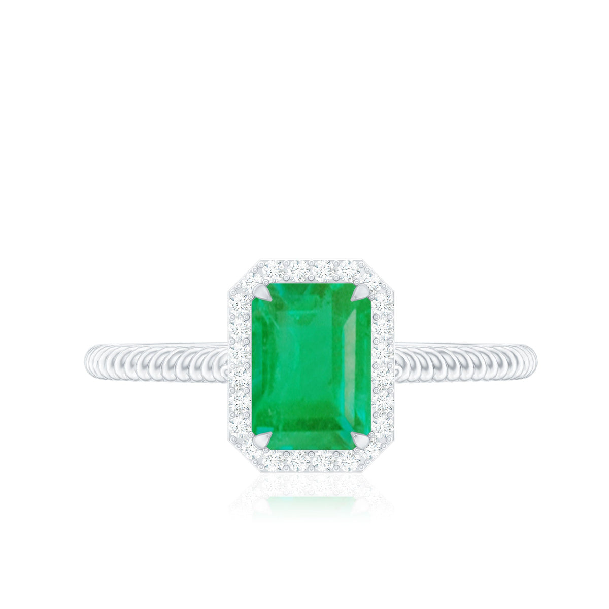 Anillo de compromiso de esmeralda natural de 1,2 quilates con halo de diamantes