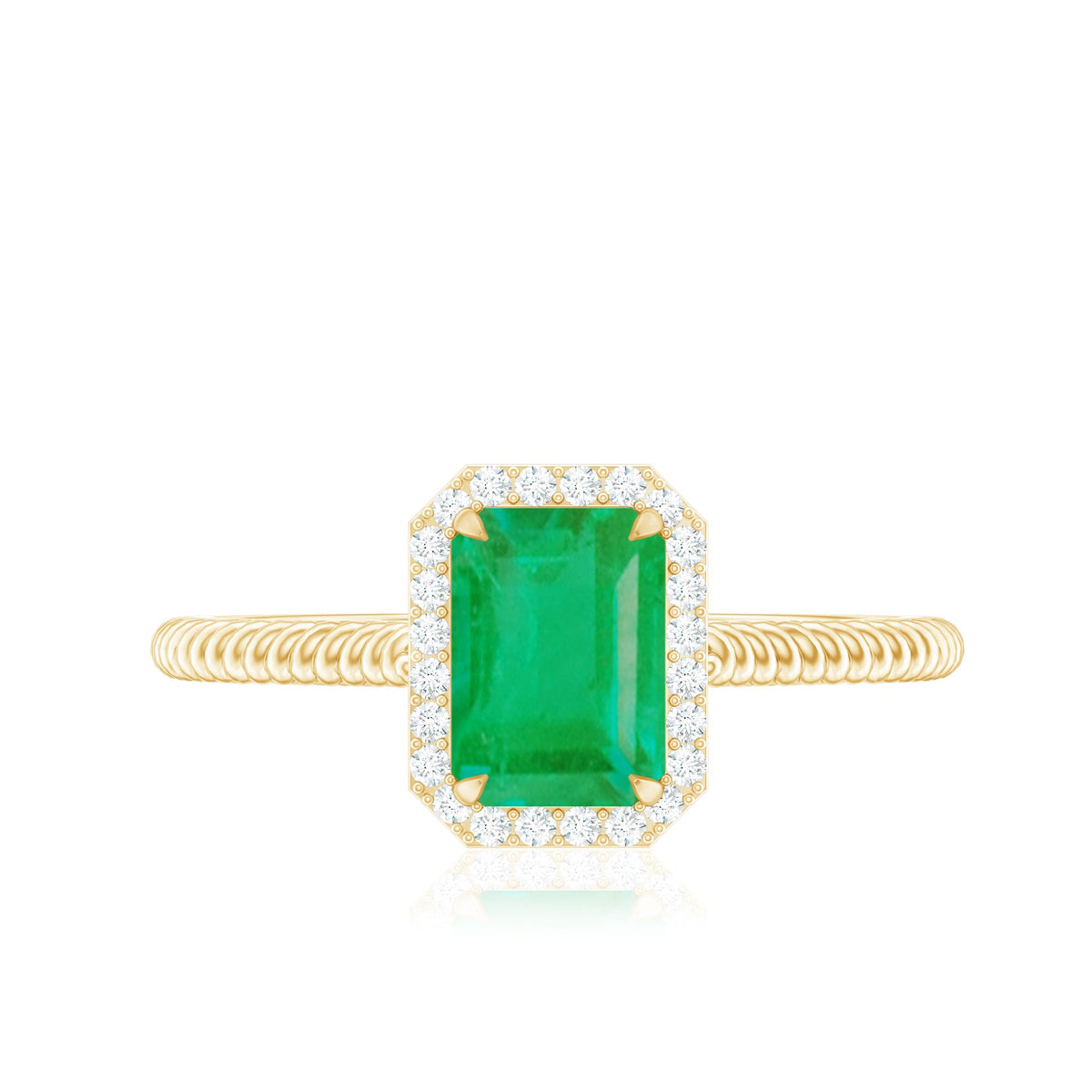 Anillo de compromiso de esmeralda natural de 1,2 quilates con halo de diamantes