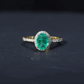 Genuine 6X8MM Oval Emerald Engagement Ring with Diamond Halo