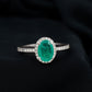 Genuine 6X8MM Oval Emerald Engagement Ring with Diamond Halo