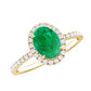 Genuine 6X8MM Oval Emerald Engagement Ring with Diamond Halo