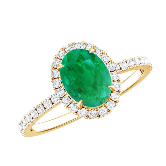 Anillo de compromiso ovalado de esmeralda auténtica de 6x8 mm con halo de diamantes