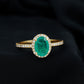 Genuine 6X8MM Oval Emerald Engagement Ring with Diamond Halo