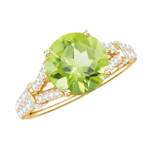 Anillo de compromiso solitario de peridoto con moissanita en brazo dividido