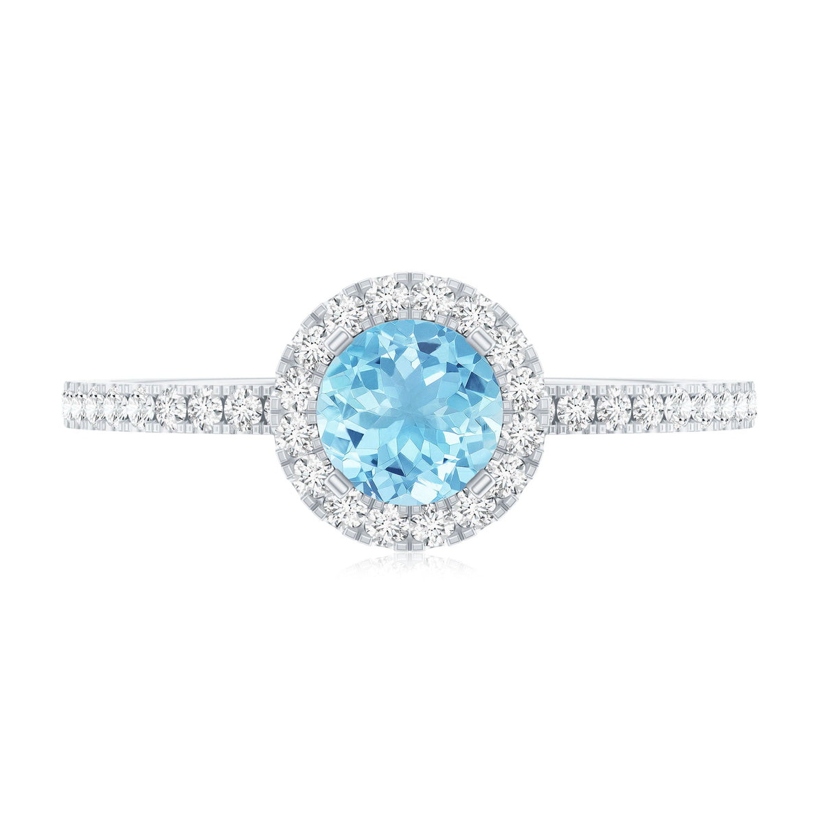 Genuine Blue Aquamarine Ring with Diamond Accent