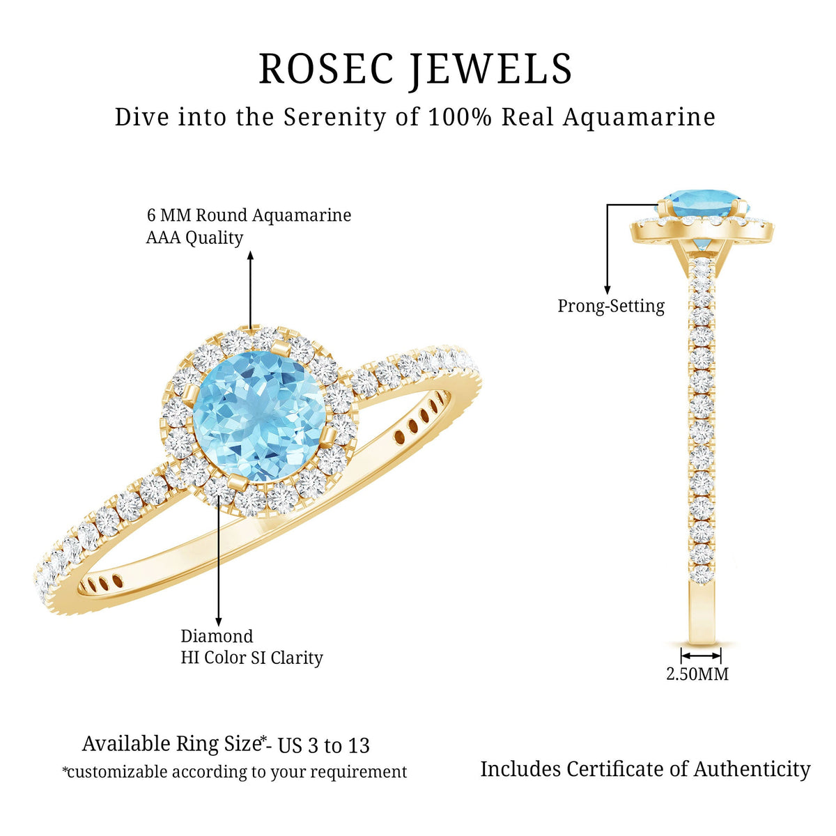 Genuine Blue Aquamarine Ring with Diamond Accent