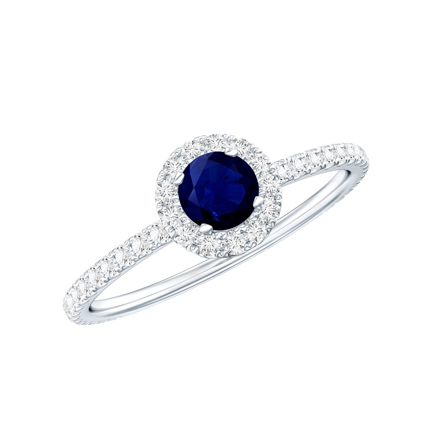 Anillo de compromiso minimalista con zafiro azul de 0,9 quilates y halo de diamantes