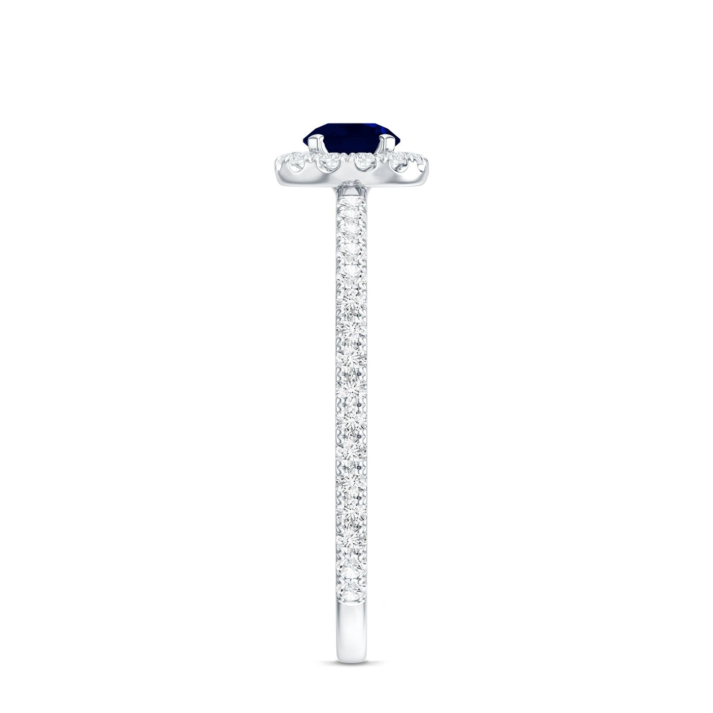 Anillo de compromiso minimalista con zafiro azul de 0,9 quilates y halo de diamantes