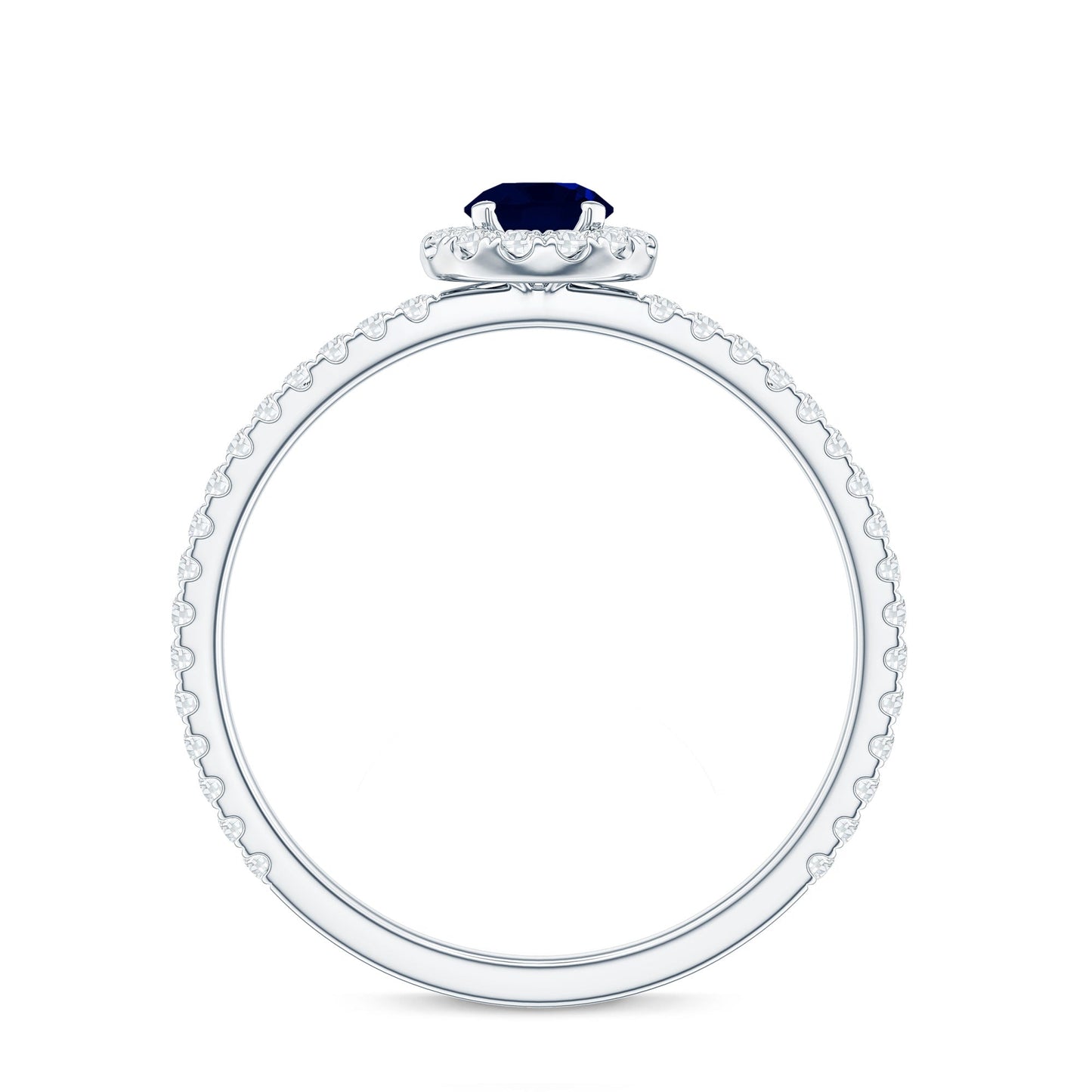 Anillo de compromiso minimalista con zafiro azul de 0,9 quilates y halo de diamantes