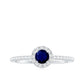 Anillo de compromiso minimalista con zafiro azul de 0,9 quilates y halo de diamantes