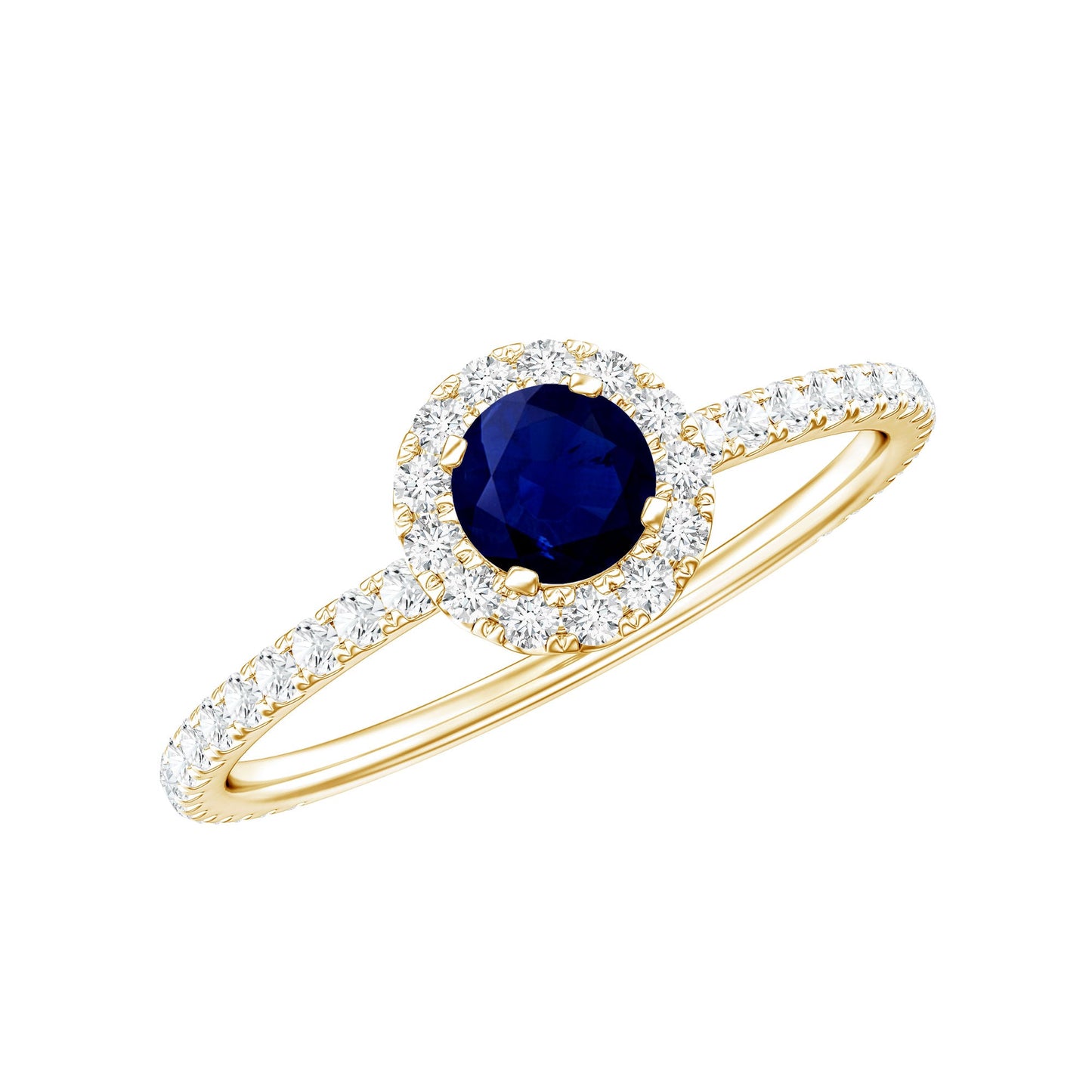 Anillo de compromiso minimalista con zafiro azul de 0,9 quilates y halo de diamantes