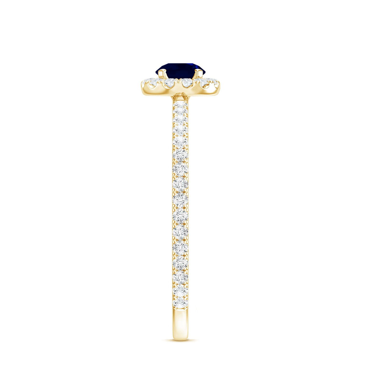 Anillo de compromiso minimalista con zafiro azul de 0,9 quilates y halo de diamantes
