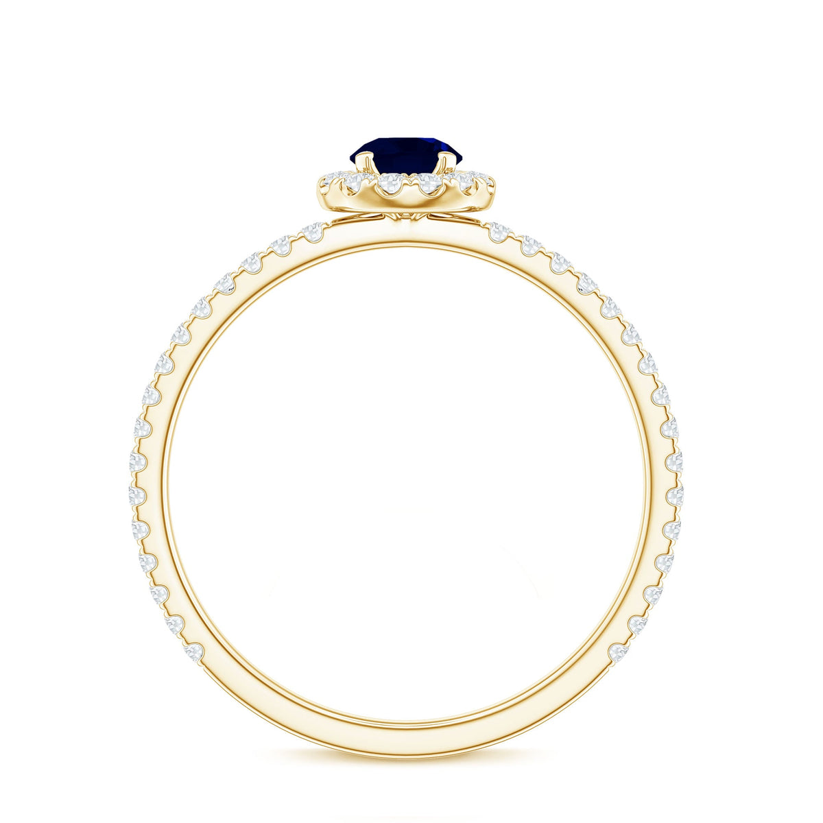 Anillo de compromiso minimalista con zafiro azul de 0,9 quilates y halo de diamantes