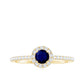 Anillo de compromiso minimalista con zafiro azul de 0,9 quilates y halo de diamantes